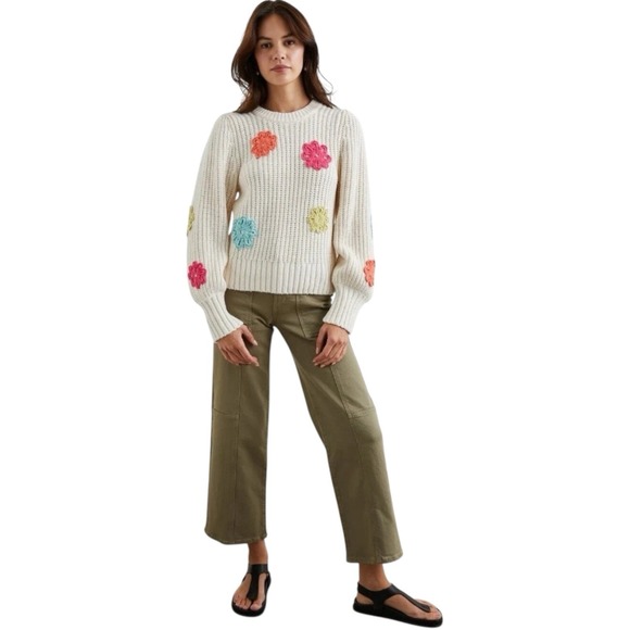 Rails Romy Sweater Ivory Multi Colored Daisies Chunky  Knit Crochet XS - Current - Picture 2 of 9